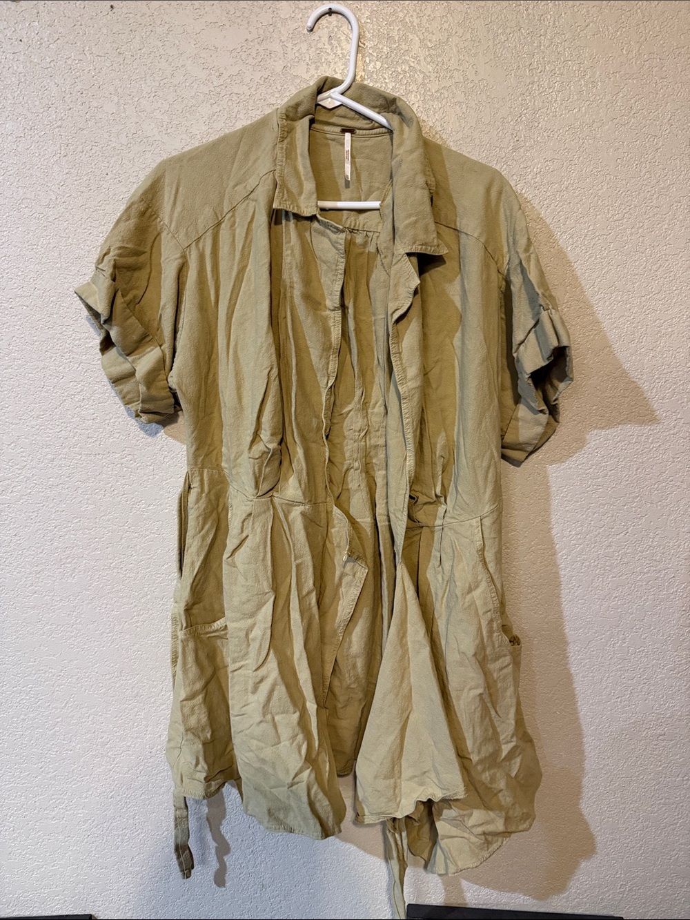 Free People Olive Green Short-Sleeve Button-Down dress